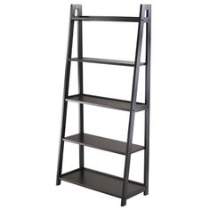 a tall black shelf with three shelves on each side and one section missing from the top