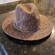 Old County Road Cowgirl Hat With Delicate Beading Strings Around The Head. Never Used. In Great Condition. Found A Lose Thread When Taking Photos, Please Refer To The Picture. Material: Polyester Brim: 3" Brown Wide Brim Beaded Hat, Beaded Brown Wide Brim Hat, Brown Beaded Wide Brim Hat, Casual Beaded Hats With Flat Brim, Casual Beaded Flat Brim Hat, Brown Flat Brim Hat, One Size, Brown Flat Brim Hat One Size, Brown One Size Flat Brim Hat, Bohemian Brown One Size Hat