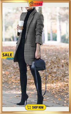 Stand-up Collar Elegant Coat (7 Colors) Plaid Print Coat, Fall Fashion Coats, Elegant Coats, Winter Vintage, Hijab Chic, Winter Trends, Miranda Kerr, Work Outfits Women, Jacket Brands