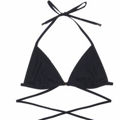 Super Cute Crisscrossing Top. Size M Chic Black Strappy Back Halter Top, Chic Black Halter Top With Strappy Back, Black Triangle Top Swimwear With Cross-tied Detail, Chic Black Swimwear With Straps, Black Cross-tied Beachwear Swimwear, Fitted Cross-tied Halter Top For Beachwear, Fitted Cross-tied Crisscross Halter Top, Chic Strappy Cross-tied Halter Top, Chic Crisscross Halter Top With Cross-tied Details