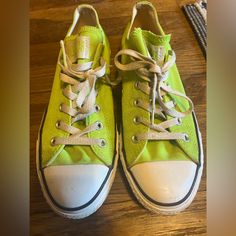 Have Had These For Many Years- Almost Brand New - Great Condition- No Scuffs Rips Or Stains. Size-Women’s 10- Men’s 8 Rare Offer On The Color Scheme Of The Sneakers! Casual Neon Lace-up Sneakers, Green Converse Sporty Sneakers, Green Sporty Converse Sneakers, Green Casual Sneakers For Light Sports, Green Converse Sneakers With Laces, Green Converse Sneakers For Sports, Comfortable Green Sneakers For Summer, Comfortable Green Summer Sneakers, Green Sneakers For Spring Sports