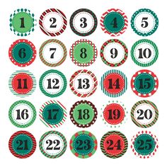 a set of numbers with different designs on them