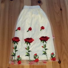 New With Tags Embroidered Floral Tulle Skirt. Waist Is Elastic With 13 Inches Across. Size Medium. Absolutely Beautiful. If You Need More Pictures Please Ask. All Sales Are Final No Refund Or Exchanges. Red Floral Embroidery Skirt For Spring, Fitted Red Skirt With Floral Embroidery, Fitted Red Embroidered Skirt, Fitted Embroidered Red Skirt, Floral Color, Tulle Skirt, Womens Skirt, Size Medium, Elastic