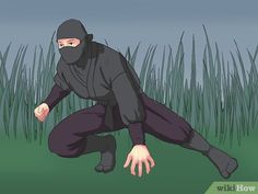 a man kneeling down in front of tall grass