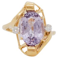 Gorgeous 5.19 ct. purple spinel oval with 0.05 ct. good quality white diamond rounds. Handmade in 18k yellow gold. Ring size 7.25. Wide Band Engagement Ring, Vintage Solitaire Engagement Ring, Filigree Diamond Ring, Purple Cocktails, Diamond Cocktail Ring, Purple Diamond, Diamond Cocktail Rings, 18k Gold Ring, 18k Yellow Gold Ring