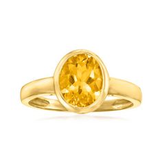 Ross-Simons - 1.70 Carat Citrine Ring in 14kt Yellow Gold. Size 10. This magnificent ring keeps you painted in a sunny glow at all times, no matter the forecast. A warm 1.70 carat oval citrine radiates inside a sleek bezel setting and band of polished 14kt yellow gold. 3/8" wide. Citrine ring. Citrine birthstones are the perfect gift for November birthdays. Luxury Yellow Citrine Birthstone Ring, Classic Gold Citrine Rings, Fine Jewelry Citrine Crystal Ring In Yellow Gold, Spiritual Round Citrine Rings, Spiritual Citrine Round Rings, Mom Rings, Pearl Jewelry Shop, Citrine Birthstone, Mom Ring