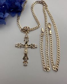 22" Long  Cuban chain with pedant Jewellery Lookbook, Cuban Chains, Christ Cross, Jesus Necklace, Streetwear Jewelry, Crucifix Necklace, Cross Jesus, Jewelry Aesthetic, Mexican Jewelry