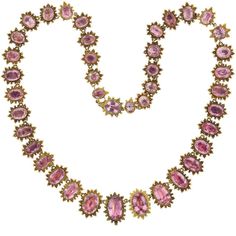 For Sale on 1stDibs - A demi-parure, 'parure' meaning 'adorn' in French, is a partial set of matching jewelry designed to be worn en suite. This incredible handcrafted pink Georgian Necklace, Pink Topaz Necklace, Riviera Style, Fruit Necklace, Iron Jewelry, Antique Necklaces, Art Nouveau Pendant, Sea House, Pearl And Diamond Necklace