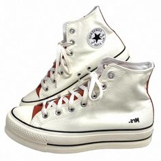 Converse Ctas Lift Platform Women Hi Shoe Canvas White Brown Custom 171209c-Wwwb Brand New With Box No Lid. 100% Authentic! Customized. A Pair Of Shoes Has An Inscription "Mrs." Rise Above “Everyday” In These Platform Chucks. A High Sole Gets You Closer To The Clouds, While Ultra-Comfy Foam Helps You Feel Like You’re Walking On Them. Plus, Classic Canvas In Pairs-With-Anything Colors Keeps Your Style Grounded Like Only Chucks Could. Durable Canvas Upper For That Classic Chucks Look And Feel Eva White Round Toe Canvas Shoes, Retro White High-top Sneakers With Round Toe, White Lace-up Converse Canvas Shoes, White Casual High-top Sneakers, Casual White High-top Sneakers, White Canvas Shoes With Branded Insole For Streetwear, Trendy White Canvas Shoes With Vulcanized Sole, White Canvas Shoes For Streetwear With Branded Insole, Retro White Converse Sneakers