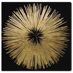 a black and gold artwork piece with an abstract design in the middle, on a black background