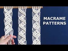 two macrame patterns hanging from a wooden pole with the words macrame patterns above them