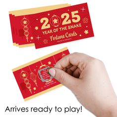 two red and yellow chinese new year's cards with the words 25 years of the snake