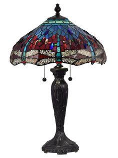 Dale Tiffany - STT18142 - Two Light Table Lamp - Fieldstone Gem Eyes, Stained Glass Lamp Shades, Gossamer Wings, Stained Glass Table Lamps, Lamp Large, Tiffany Style Lamp, Tiffany Table Lamps, Cottage Style Decor, Glass Lamps