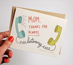 a hand holding up a card that says mom, thanks for always cell phone service