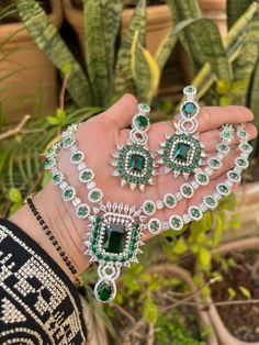 Hey, Welcome to our shop! Sabyasachi Inspired Deepika Padukone Bollywood Wedding Bridal Green American Diamond Choker Necklace Set With Dangler Earring For Women And Girl /Statement Necklace/Indian Jewelry/Cz Necklace/Pakistani Choker/Diamond Choker/Clear Stone Set/ Best Gift For Anniversary/ Birthday/ Engagement  < 1 DAY ITEM SHIPMENT  |  7-8 Days Delivery TIME> About our Jewellery -  Classic, Brilliant & Elegant. We deal in all type of Premium Indian Bollywood Jewellery. * AD Jewelry set * Kun Luxury Green Bollywood Jewelry, Green Bollywood Style Choker Necklace, Festive Bollywood Emerald Necklace, Green Heavy Bollywood Choker, Luxury Bollywood Style Choker, Diamond Choker Necklace, Dangler Earrings, Polki Jewellery, Jewelry Ads