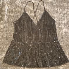 Express Beaded Top Glamorous Party Top With Beaded Straps, Beaded Top For Spring Party, Spring Party Beaded Top, Glamorous Tops With Beaded Straps For Night Out, Glamorous Evening Tops With Beaded Straps, Silver Beaded Party Tops, Elegant Party Tops With Beaded Straps, Beaded Top, Womens Tops