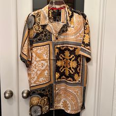 Beautiful Colors! Silky, And Square Bottom So It Can Be Worn Untucked! New Without Tags Casual Gold Printed Shirt, Summer Printed Gold Shirt, Summer Gold Printed Shirt, Casual Gold Collared Blouse, Drill Clothes, Clothing Co, Casual Shirts For Men, Casual Button Down Shirts, Beautiful Colors