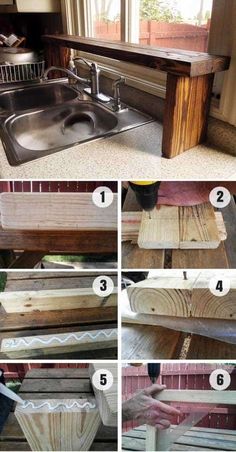 how to build a diy pallet bench with the sink shelf in front and bottom