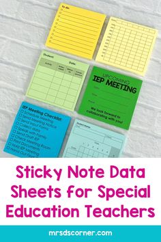 sticky note data sheets for special education teachers