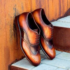 Ambrogio 2547 Bespoke Custom Men's Shoes Dark Brown & Cognac Patina / Calf-Skin Leather Brogue Oxfords (AMB1561)-AmbrogioShoes Artistic Shoes, Patina Style, Suit Tie, Gentleman Shoes, Custom Made Shoes, Leather Brogues, Brogue Shoes, Wide Shoes, Men Clothes