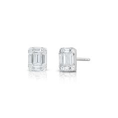 Illusion Emerald Studs Luxury Emerald-cut Diamond White Earrings, Luxury White Gold Emerald Cut Diamond Earrings, Luxury Emerald Cut White Gold Diamond Earrings, Emerald Stud Earrings, Art Jewelry Design, Emerald Earrings Studs, Emerald Cut Diamond, Demi Fine Jewelry, Diamond Stud Earrings