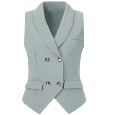 Dress with classic shirts, dress pants, and blazers for business professionals, or pair these suit vests with tees, shorts, skirts, and dresses for a casual chic look. This fitted silhouette keeps this vest on trend and the adjustable strap at the back offers an accurate fit. This suit vest is a lightweight and comfortable fabric with a double-breasted design, a pointed hem, flap pockets, and an adjustable strap at the back. This waistcoat is a versatile piece that can be worn buttoned for forma Womens Suit Vest, Waistcoat Suit, Womens Tailored Suit, Dressy Vest, Skirt And Top Dress, Shorts Skirts, Business Formal, Blazer Vest, Suit Vest