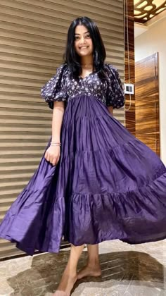 Latest Hand Models For Long Frocks, Embroidery Frocks For Women, Purple Gown Indian, Cotton Western Dresses, Jacket On Dress, One Piece Dress Indian Style, Rakshabandhan Outfit Ideas, Casual Denim Dress