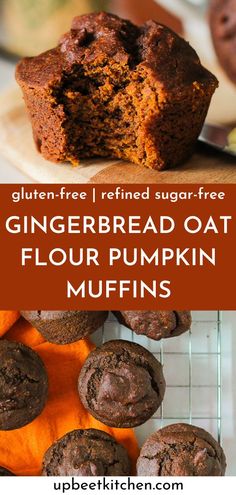 gingerbread oat flour pumpkin muffins with text overlay