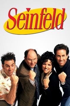 the cast of seinfeld posing for a photo in front of a white background