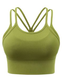 PRICES MAY VARY. workout crop tops for women padded strappy sports bra Removable Pads & Double Layer: The workout crop tops for women are with removable padding, not only to add shape and provide better support for the breast, but also for convenient adjustment. Double layered fabric front keeps sports bras for women Non-See Through, whether to wear with the padding in or take pads out depend on your needs Low Impact Workout Tops: The widened hem provides extra coverage and support, workout top Solid Color Strappy Athleisure Sports Bra, Green High Stretch Crop Top For Workout, High Stretch Cropped Sports Bra With Medium Bust Support, Cropped High Stretch Sports Bra With Medium Bust Support, High Stretch Strappy Sports Bra For Workout, Seamless Construction Crop Top Sports Bra, Stretch Green Crop Top For Gym, Green Stretch Crop Top For Gym, Seamless Strappy Sports Bra For Workout