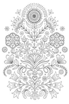 an intricately designed design with flowers and leaves in black ink, on white paper