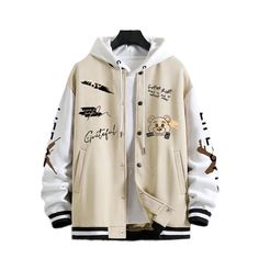 Men's Spring and Autumn Baseball Coat Loose Casual  Jackets for Men Bear Graffiti, Casual Jackets For Men, Graffiti Hoodie, Summer Wear Men, Slipper Shoes Women, Mens Jackets Casual, Fall Days, Jackets For Men, Casual Jackets