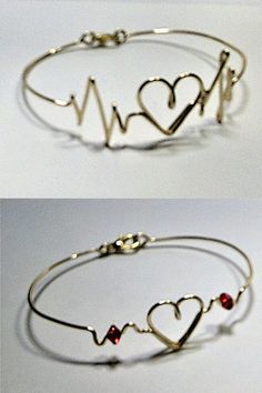 two pictures of the same bracelet with hearts