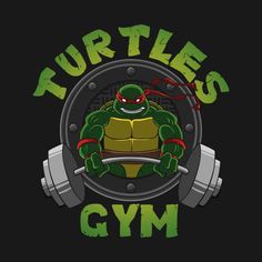 a t - shirt that says,'turtles gym'with a turtle holding a barbell