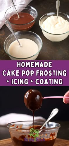 homemade cake pop frosting being drizzled with chocolate and marshmallows