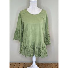 Nwt - New With Tags. Msrp $38.99 Mimi + Daphne Women’s Green Eyelet Flounce Sleeve Peplum Blouse Size Large Peplum-Style Hem. Crisscross Strap Back. Flounce Sleeve Super Cute, Great Quality Blouse! Green Casual Peplum Top For Spring, Casual Green Peplum Top For Spring, Green Cotton Tops For Brunch, Green Flowy Cotton Tops, Butterfly Sleeve Top, Maternity Blouse, White Button Down Shirt, Dolman Sleeve Tops, Peplum Styles