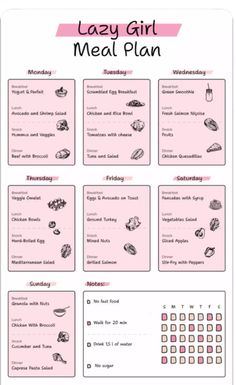 the lazy girl meal plan is shown in pink