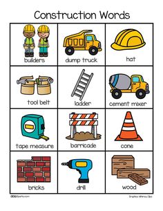 construction words worksheet for kids to practice their skills in the building process, with pictures