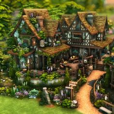 Minecraft Magic Shop, Sims 4 Realm Of Magic House, Sims 4 Magic House, Fantasy Cottage, Sims Stories, House Plans With Pictures, Fairytale House