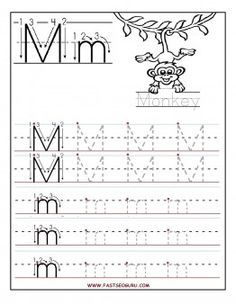 the letter m worksheet with an image of a monkey on top of it