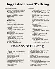 a poster with the words, items to not bring