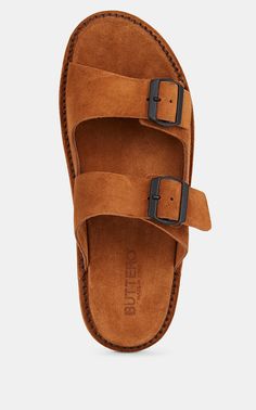 Buttero Suede Double-Band Slide Sandals | Barneys New York Birkenstock Sandals Men, Men Leather Sandals Fashion, Male Sandals, All Nike Shoes, Men's Slippers, Mens Leather Sandals, Barneys New York