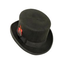 For the dapper gentleman, the Majestic | Men's Top Hat is a timeless classic that lends an air of sophistication and refinement. Crafted from sumptuous wool, this top hat exudes luxury, available in black and white carriage hat band and delicate ribbon and feather accents. Its exquisite craftsmanship will make you look and feel like a true gentleman. This sweatband is sewn in but don't sweat it. It comes with Free size adjustment pads to size it down. A $10 dollar value. Formal Wool Felt Hat For Winter, Formal Fur Felt Boater Hat With Short Brim, Wool Brimmed Top Hat For Kentucky Derby, Classic Wide Brim Cloche Hat For Formal Occasions, Classic Winter Fedora Mini Hat, Fitted Black Top Hat For Formal Occasions, Black Fitted Top Hat For Formal Occasions, Formal Fitted Black Top Hat, Formal Black Fitted Top Hat