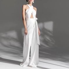 S To L Wedding Trouser Suits, Jumpsuits Wedding, Jumpsuit Wedding Dress, Wedding Jumpsuits, Festive Dress, Halter Wedding Dress, All White Party, Wedding Jumpsuit, Neck Deep