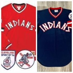 two baseball jerseys with the name indians on them and an image of cleveland spirit of hockey