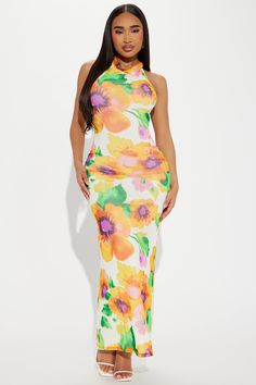 Available In Blue/combo And Orange/combo. Printed Mesh Maxi Dress High Cowl Neck Halter Adjustable Back Strap Lined Disclaimer Print Placement May Vary Self: 96% Polyester 4% Spandex Lining: 100% Polyester Imported | Whimsical Floral Charm Maxi Dress in Orange size Small by Fashion Nova Fitted Multicolor Maxi Dress For Spring, Fitted Multicolor Print Maxi Dress For Spring, Spring Multicolor Print Stretch Dress, Spring Stretch Multicolor Print Dress, Spring Multicolor Stretch Dress, Mesh Maxi Dress, Print Placement, Back Strap, Cowl Neck