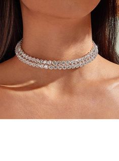 JJ's House Necklaces Women's Party Cocktail Chic 4.53 \"(Approx.11.5cm) Collar Necklace Alloy Rhinestone Silver Wedding & Party Jewelry. #JJ's House #Necklaces #Women's #Party #Cocktail #Chic #CollarNecklace #Alloy #Rhinestone #Silver #Wedding&PartyJewelry Cocktail Chic, Rhinestone Collar, Sparkly Necklace, Wedding Party Jewelry, Square Neck Dress, Party Jewelry, Silver Wedding, Ladies Party, Collar Necklace