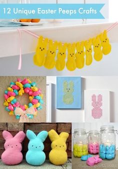 easter decorations and crafts are featured in this collage