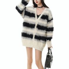 90s fashion Retro Black and White Striped Sweater Sweater Mink Fur College Style Soft Glutinous All-Match Couple Cardigan Coat Fabric Name Mink Hair Main Fabric Composition Polyester (polyester Fiber) Main Fabric Component 2 Polyester (polyester Fiber) Pattern Stripes/plaid Thickness Thick Style Cardigan Combination Form Single Piece Version Loose Clothing Length Mid-length (65cm Collar Type V-neck Sleeve Length Long Sleeve Sleeve Type Regular Sleeve Popular Elements Contrast Color Craft Non-iro Vintage Oversized V-neck Outerwear, Oversized V-neck Winter Outerwear, Trendy Oversized V-neck Outerwear, Retro Long Sleeve Cardigan, Oversized Retro Long Sleeve Cardigan, Retro Long Winter Outerwear, Retro V-neck Winter Outerwear, Vintage White V-neck Outerwear, Vintage Oversized Outerwear With V-neck