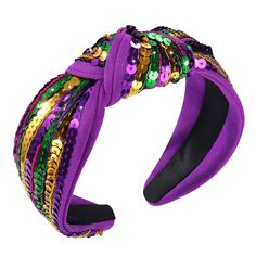 PRICES MAY VARY. Mardi Gras Headband:Celebrate Mardi Gras in style with our sparkly sequin knotted headband! Be the queen of the parade and let the good times roll!Mardi Gras Headband featuring sequence in colors of purple, gold and green sequins and seed beads. Let the Good Times Roll in our oversized Mardi Gras headbands. This knotted headband is perfect for Mardi Gras, New Orleans Bachelorette Parties, or your NOLA weekend getaway. Thick Headband :Who doesn't love wearing sequins for Mardi Gr Thick Hairband, Mardi Gras Headband, Mardi Gras Party Favors, Thick Headband, Carnival Parade, Thick Headbands, Mardi Gras Outfits, Rug Patterns, Party Hair Accessories